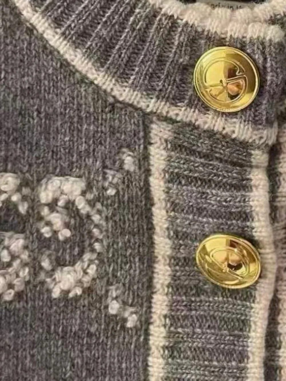 Gucci Grey GG Logo Knit Cardigan Gold Buttons Sweater